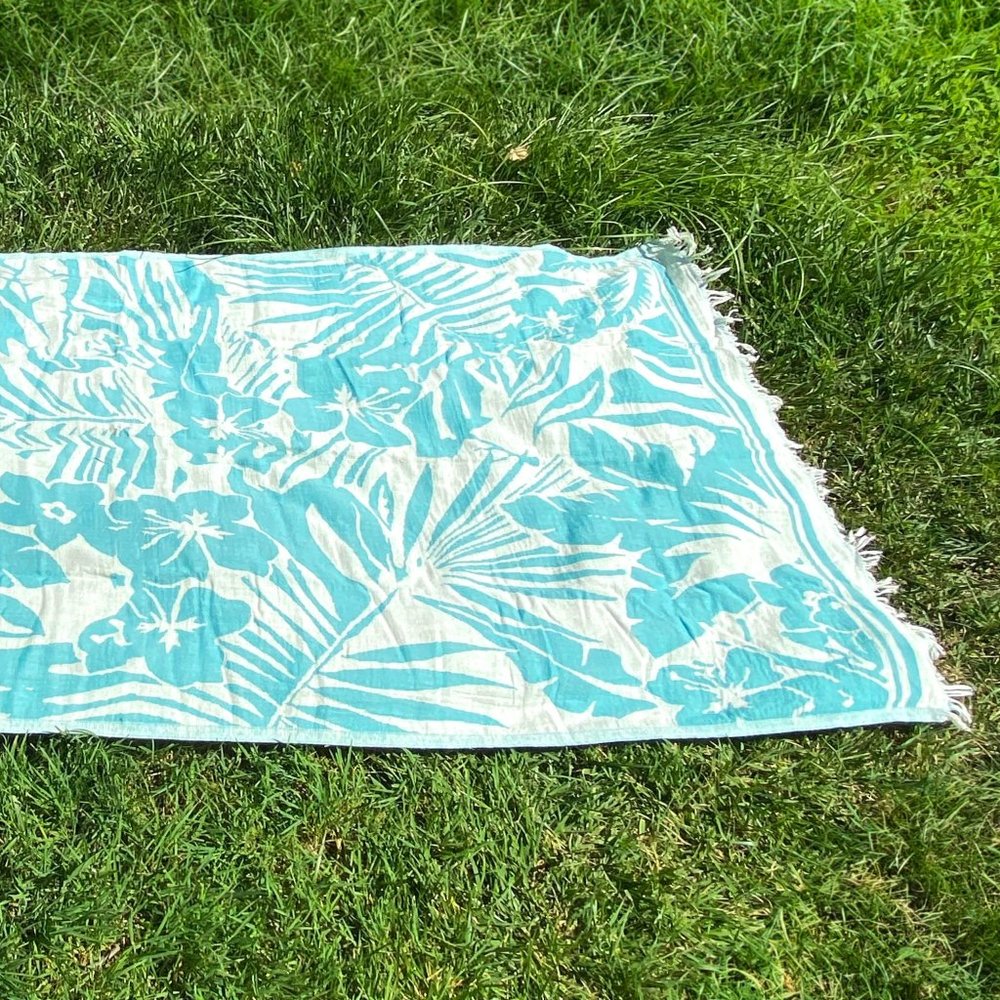 100% Organic cotton Peshtemal, green flowers doublesided Beach, spa towel